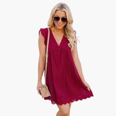 Sommerkleid Damen - Freizeitkleid mit praktischen Taschen in Rot