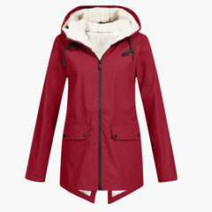 Wasserabweisender Trenchcoat mit Kapuze für Damen in Rot