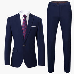 Herren Zweiteiler Anzug mit Blazer und flacher Front Hose in Dunkelblau