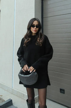 ANNETT - STRICKPULLI UND ROCK IM SET in Schwarz