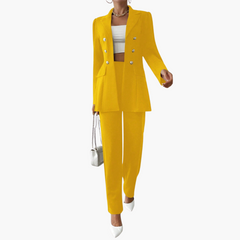 Zweiteiliger Anzug mit Damen - Blazer und geraden Hosen in Gelb