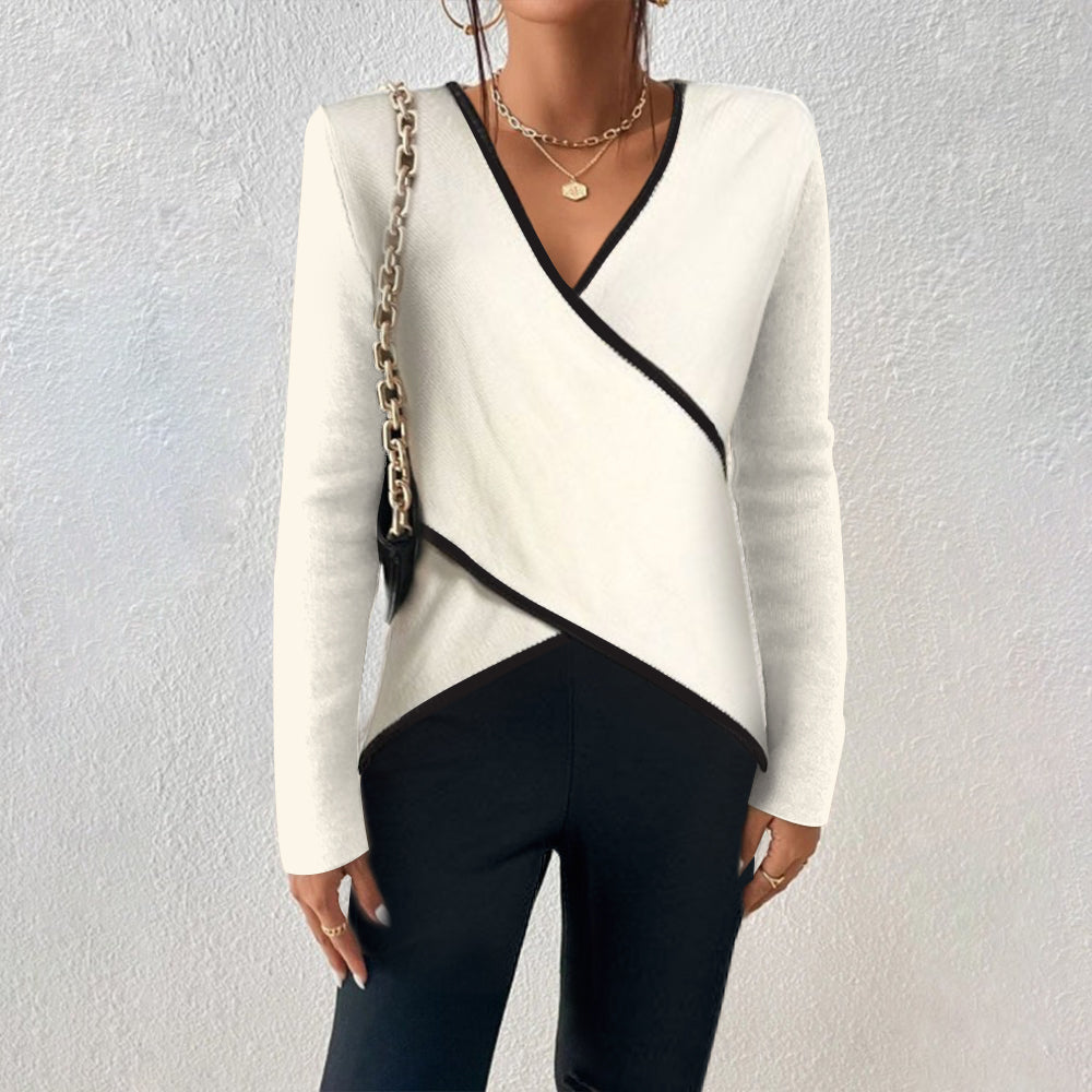Weißer Wickelpullover mit V-Ausschnitt für Damen