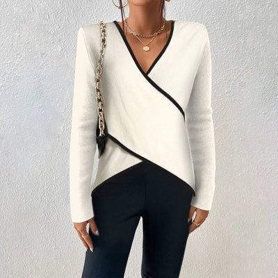 Weißer Wickelpullover mit V-Ausschnitt für Damen
