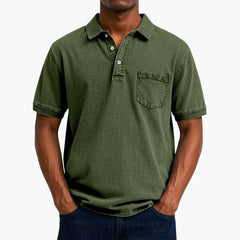Poloshirt Klassisches - Kurzarmshirt für Herren mit Tasche in Armygrün