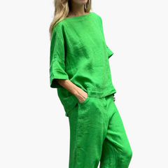 Zweiteiler Set Damen - Crop Top & Cropped Hose für den Sommer in Grün