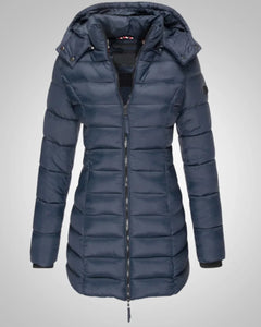 Ella | Damen Lange Kapuzen Winter Daunenjacke in Blau