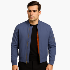 Herren Bomberjacke mit Reißverschluss und Rippbündchen in Marineblau