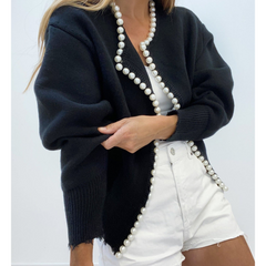 Ally - Strickjacke - Perlenkanten in Schwarz