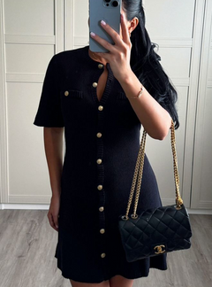 Zavanna - Kurzärmliges Wollkleid mit Strickmuster in Schwarz