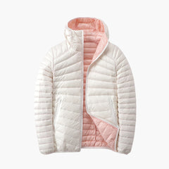 Damen Steppjacke mit Kapuze und Wendefunktion in Weiß/Rosa