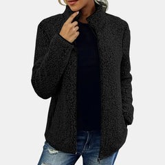 Claudia | Damen Lässige Reißverschluss Fleecejacke in Schwarz