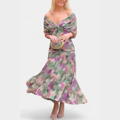 Lilian | Damen Off-Shoulder Elegantes Abendkleid in Grün und Lila