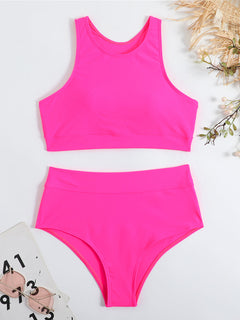 Zweiteiliges Sport-Badeanzug-Set für Damen in Rosa