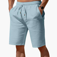 Herren Leinen Sommer Shorts mit Kordelzug und Taschen in Blau
