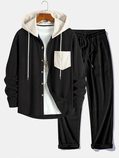 Cadmus – Set Aus Kapuzen Hemd Und Hose Aus Cord in Schwarz