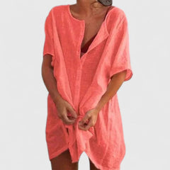 Sabina | Damen Lockeres Knopfleiste Shorts Strand Überwurf Kleid in Rot