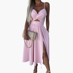Elegantes Midikleid für Damen – Sommerkleid mit Trägern in Rosa