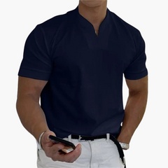 Slim Fit Shirt für Herren – Kurzarm mit V-Ausschnitt Style in Marineblau