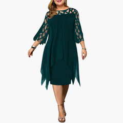 Leichtes Damen Abendkleid - mit ausgeschnittenen Ärmeln Midikleid in Grün