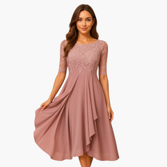 Lore | Midikleid mit Spitzenärmeln in Rosa