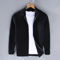 Herren Strickjacke Mit Reißverschluss | Geripptes Design Für Alltag in Schwarz