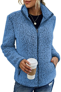 Fleece-Strickjacke mit Reißverschluss und Taschen für Frauen in Blau