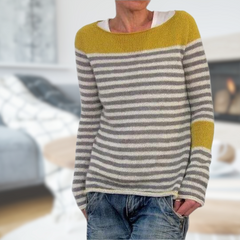 Alia | Damenpullover mit klassischem Rundhals in Gelbe Streifen