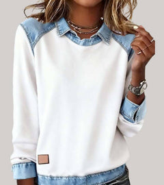 Ravit - Denim Strickoberteil Mit Langen Ärmeln in Weiß