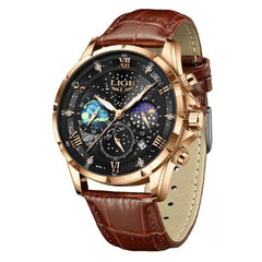 Stilvolle Mondphasen-Armbanduhr in Roségold Schwarz
