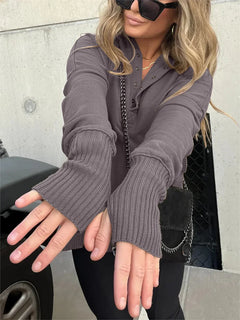 Emmanuelle - Hoodie mit Knopfleiste - Mit Handwärmern in Grau