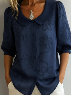 Perina - Soft-Touch-Bluse mit Blumenmuster in Dunkelblau