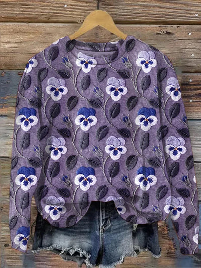 Rundhals-Pullover mit Blumenstickerei für Frauen