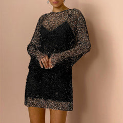 Avaline - Pailletten-Minikleid - Transparenter Mesh-Stil in Schwarz
