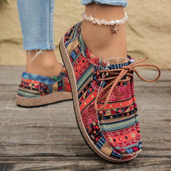 Damen Vintage Boho SchnürSchuhe in Rot
