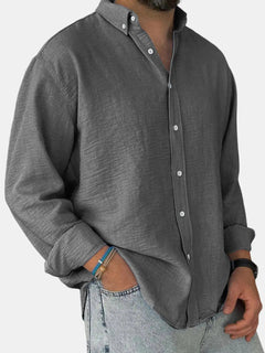 Herren Freizeit Button-Down Langarm Hemd in Grau