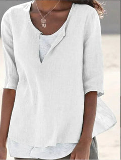 Vera | Damen Bluse 3/4-Arm Lagenlook V-Ausschnitt in Weiß