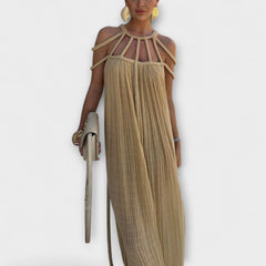 Brinaya – Maxikleid aus Leinenmischung mit geflochtenem Dekolleté in Khaki