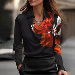 Penelope | V-Ausschnitt Langarm Bluse in Schwarz Blumenmuster