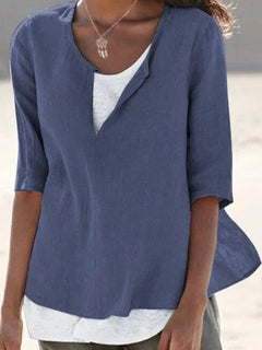 Vera | Damen Bluse 3/4-Arm Lagenlook V-Ausschnitt in Blau