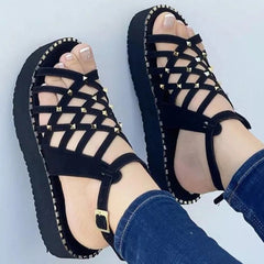 Selene® | Damen Plateau Sandalen mit Cutout-Zehenpartie in Schwarz