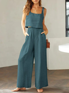 Sofia | Komfortables Damen Set aus Top und Hose in Blau