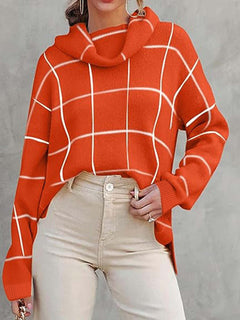 Rollkragenpullover mit Karomuster Pullover mit gestricktem Oberteil in Orangerot