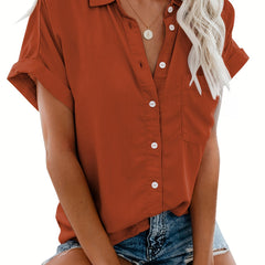 Loise | Damen Kragen Knopfbluse | Kurzarm in Dunkel Orange