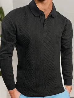 Benoit – Lior Strukturiertes T-Hemd Mit Jacquard Kragen in Schwarz