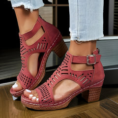 Yolanda | Leicht Blockabsatz Sandalen in Burgunderrot
