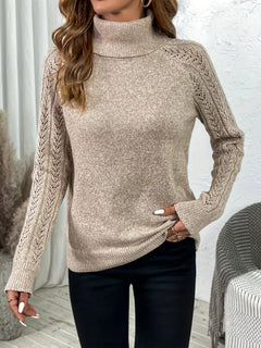 KABELSTRICK ROLLRAGENPULLOVER | MODERNER, BEQUEMER STIL in Beige