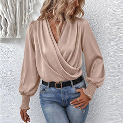 Lilou - Bluse - Plissee-Puffärmel in Beige