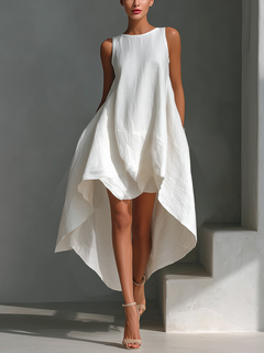 Elvina - Luftiges Midikleid aus Leinen in Weiß