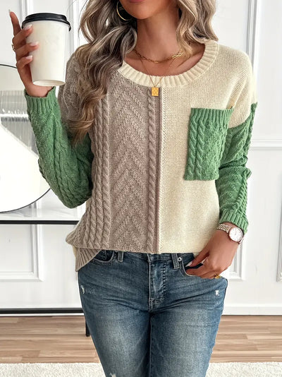 SCHICKER FARBBLOCK RUNDHALS-PULLOVER FÜR DAMEN | MODERN, VIELSEITIG, KOMFORTABEL