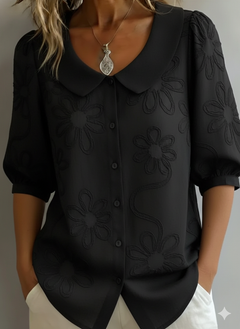 Perina - Soft-Touch-Bluse mit Blumenmuster in Schwarz